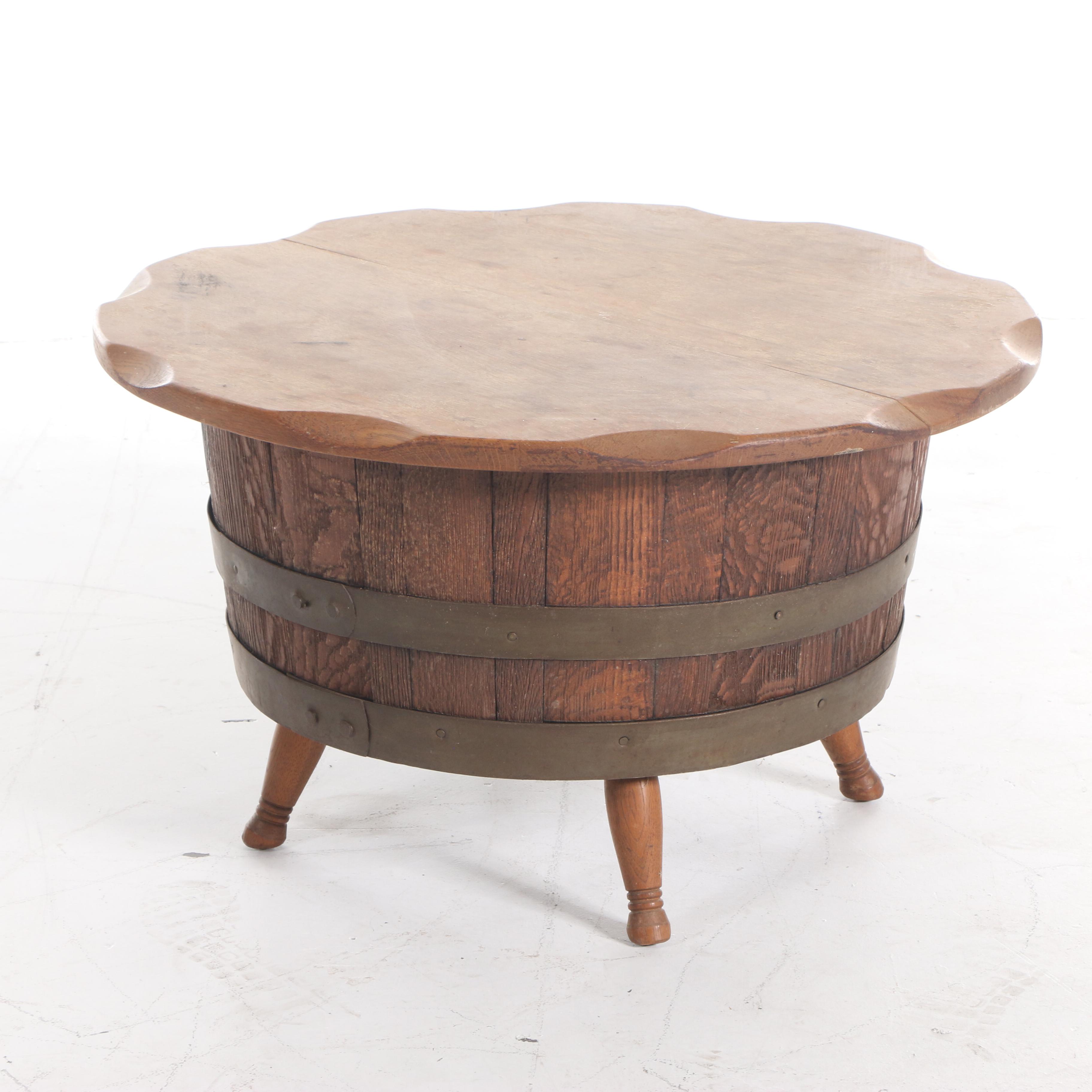 Oak Whiskey Barrel Storage Coffee Table, Mid20th Century EBTH