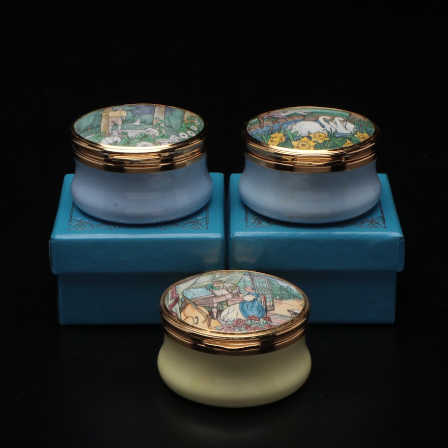 Franklin Mint "The Poetry of Love" Enameled Boxes, Late 20th Century