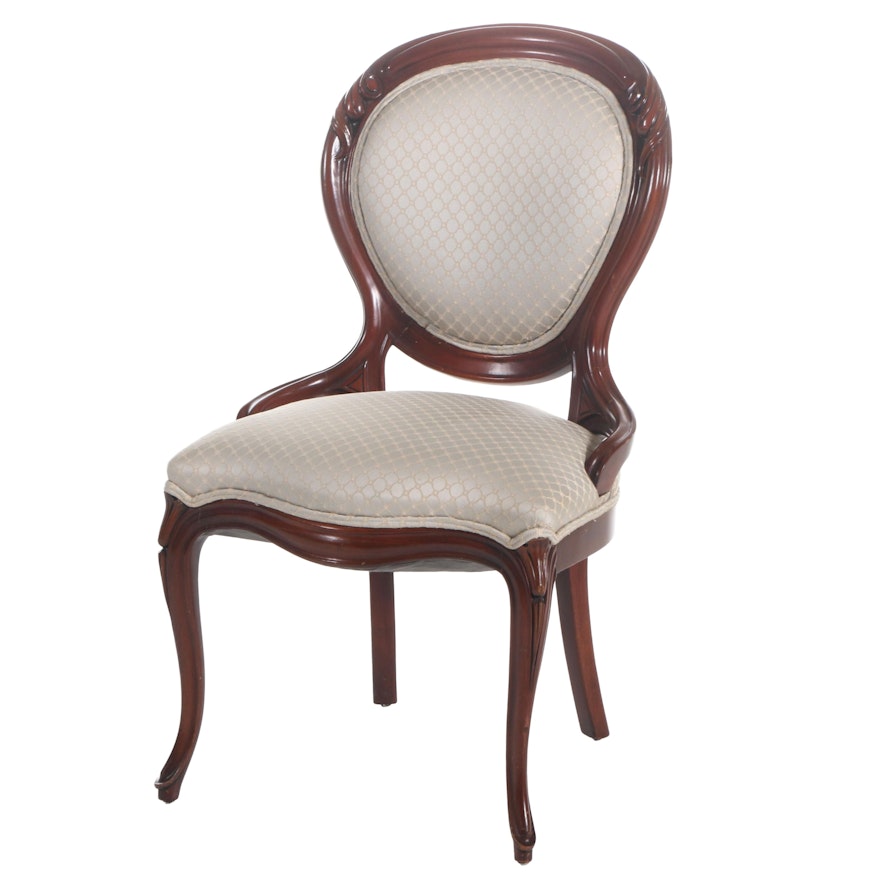 Victorian Style Carved Walnut Upholstered Side Chair, 20th Century