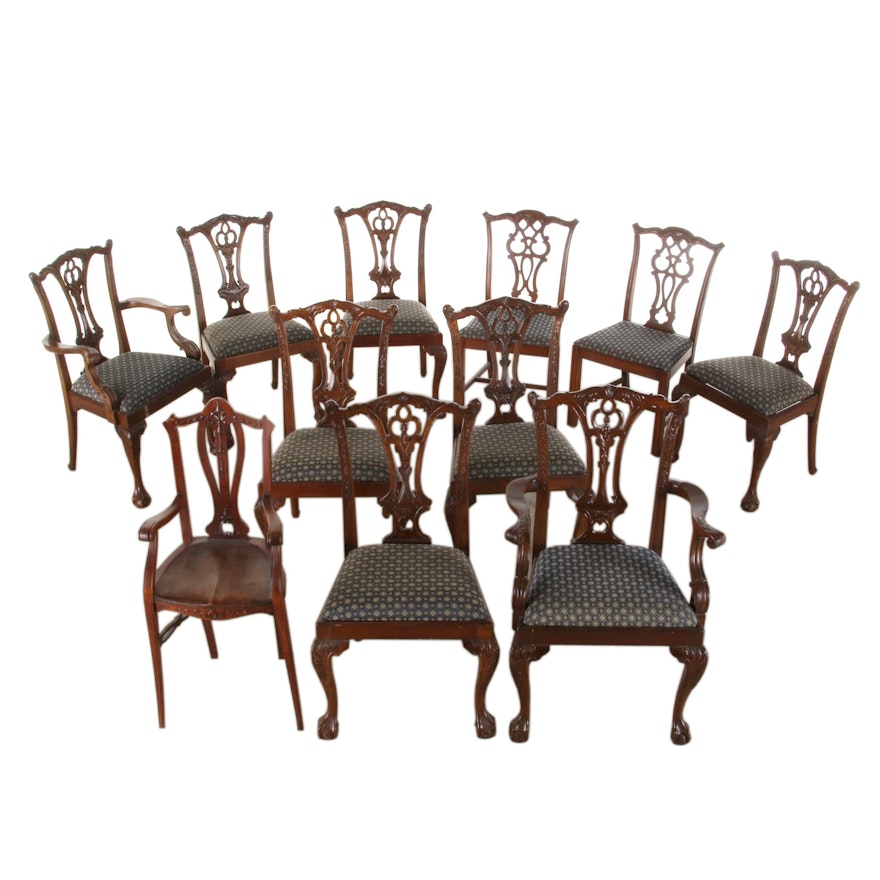 Chippendale Style Mahogany Upholstered Dining Chairs