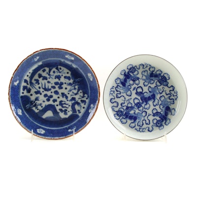 Chinese Kangxi Style and Japanese Igezara Style Blue and White Porcelain Plates