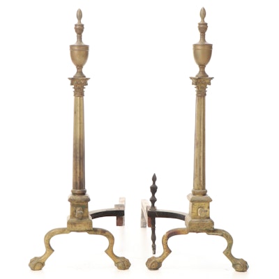 Neoclassical Style Brass and Cast Iron Andirons