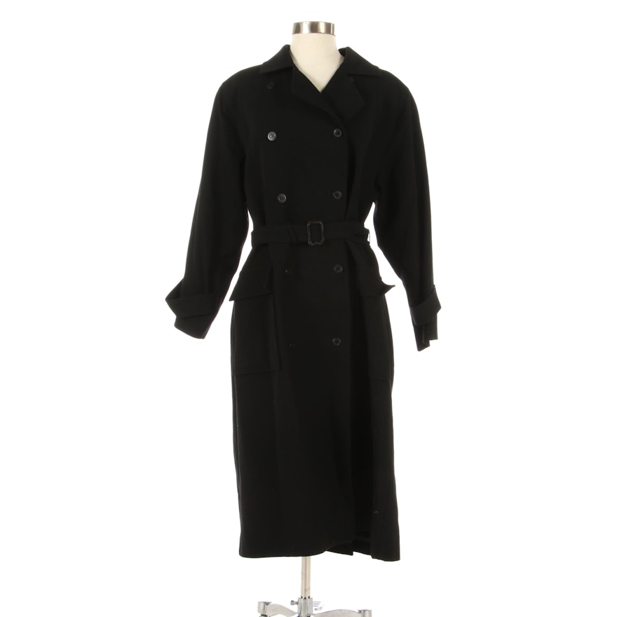 Christian Dior Weatherware Black Gabardine Wool Double-Breasted Trench Coat