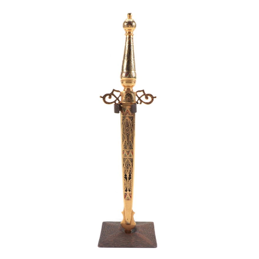 Roycroft Arts & Crafts Copper Vase Stand with Enameled Dagger