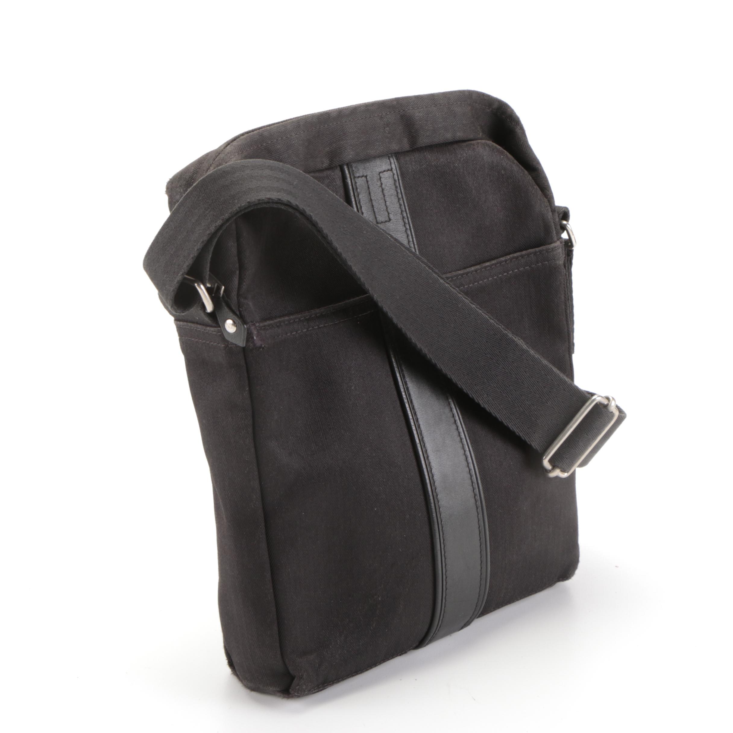 Hermès Cityslide Messenger Crossbody in Black Herringbone Textile and