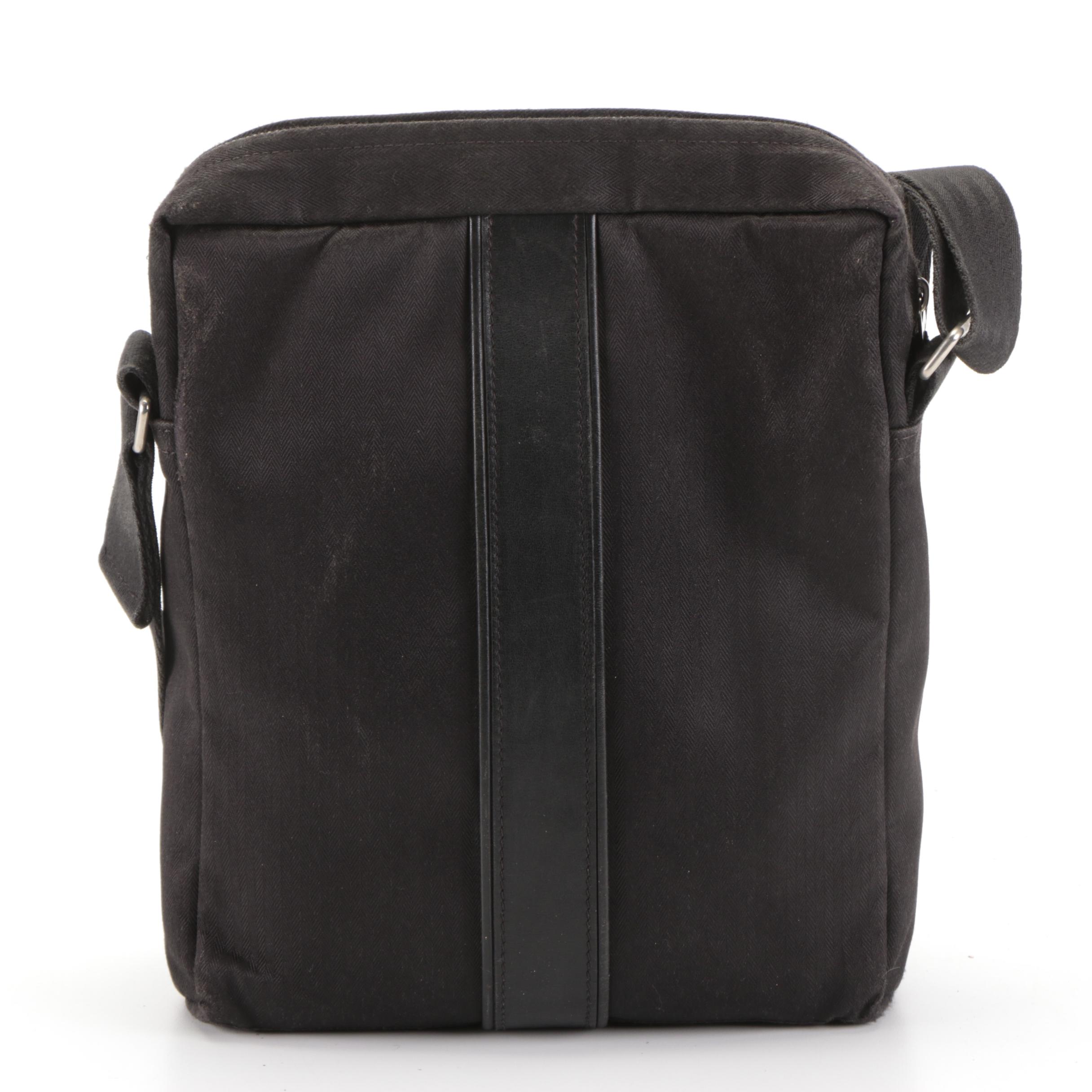 Hermès Cityslide Messenger Crossbody in Black Herringbone Textile and