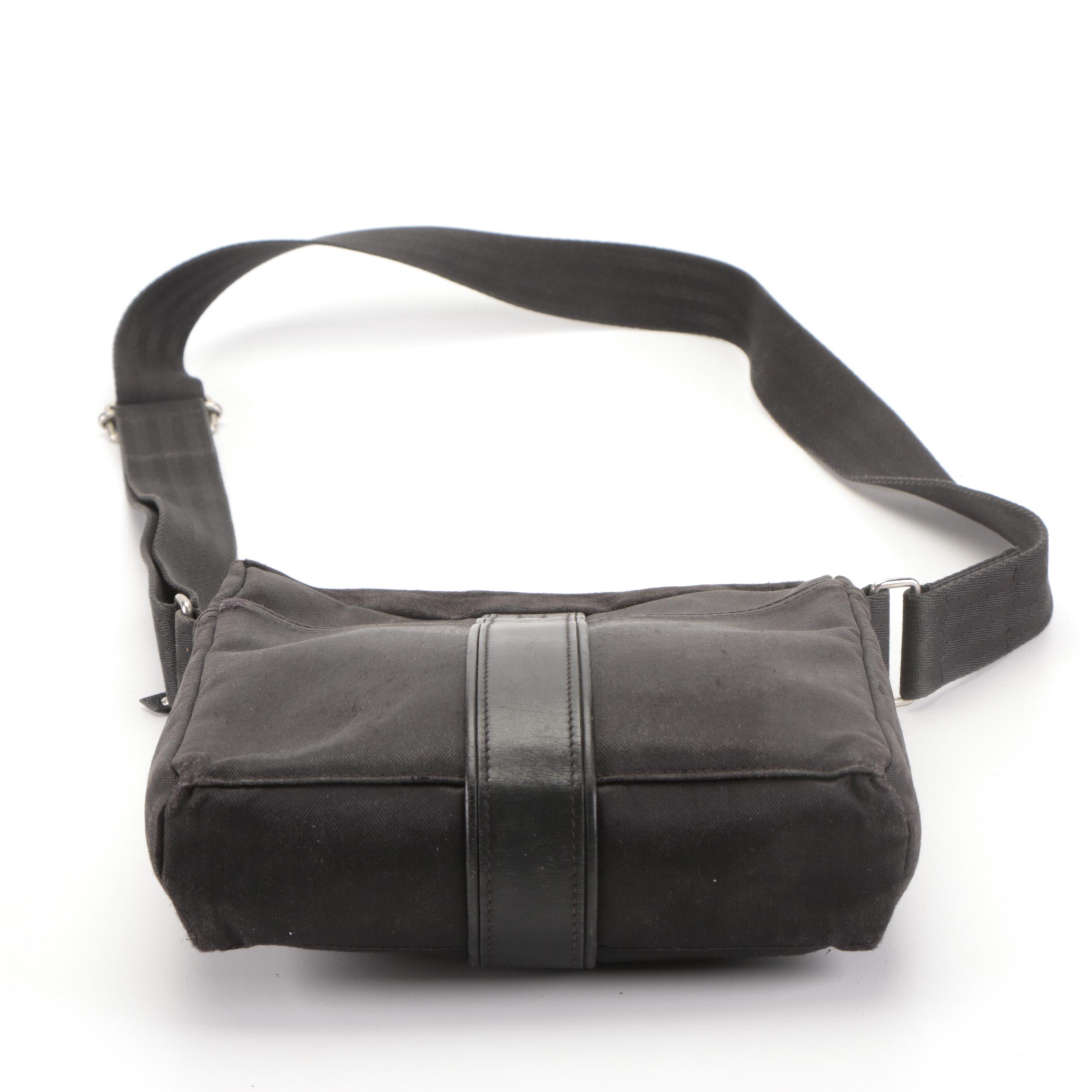 Hermès Cityslide Messenger Crossbody in Black Herringbone Textile and