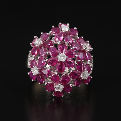 9K Ruby and Diamond Flower Ring