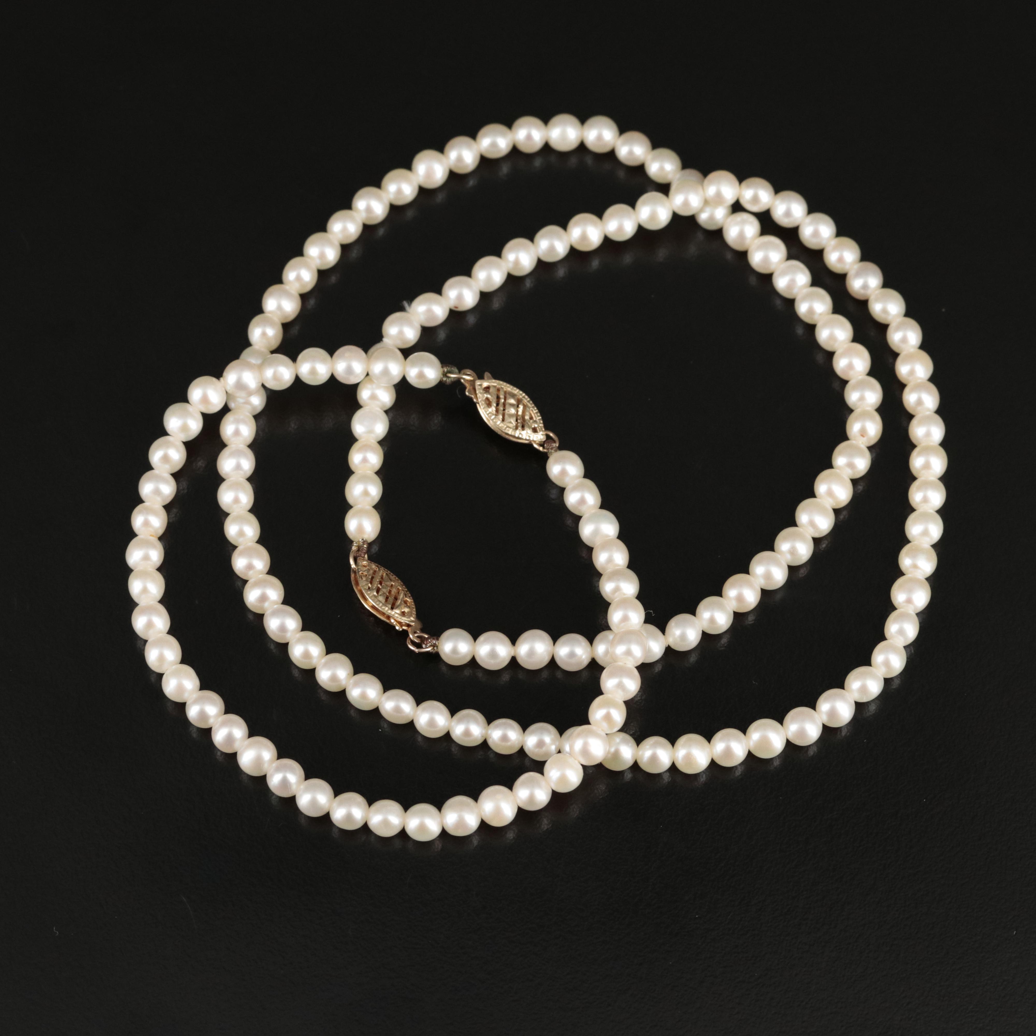 Pearl Bracelet and Necklace with 14K 