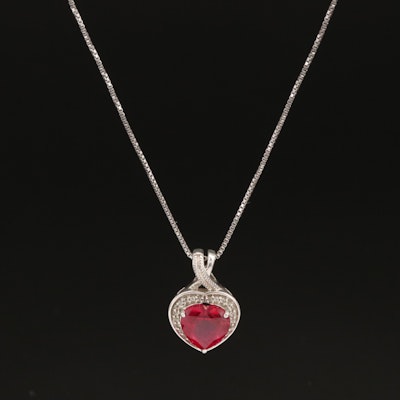 Sterling Ruby and Topaz Heart Pendant Necklace