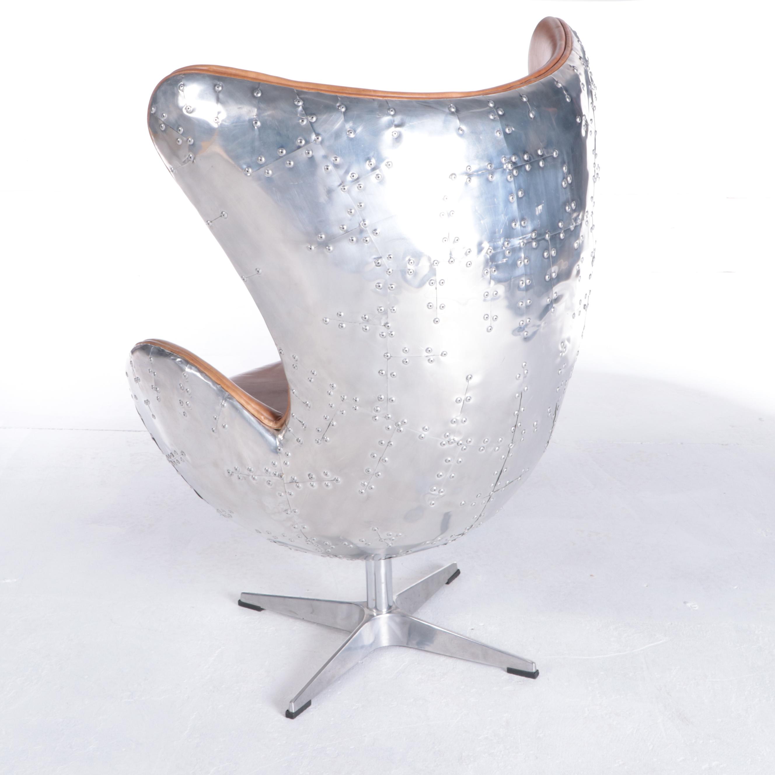 Restoration Hardware Aluminum and Leather Swivel Aviator Egg Chair EBTH