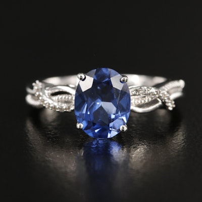 Sterling Sapphire Ring with Crossover Shoulders