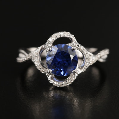 Sterling Sapphire and Diamond Openwork Ring