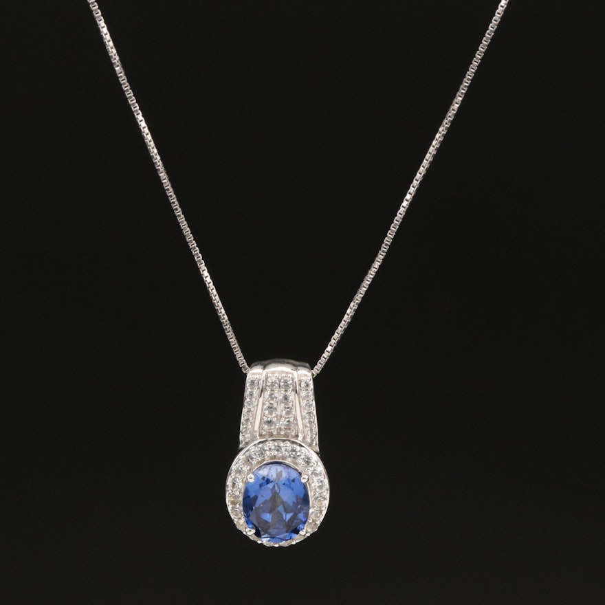 Sterling Sapphire Slide Pendant Necklace