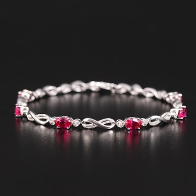 Sterling Ruby and Diamond Infinity Link Bracelet