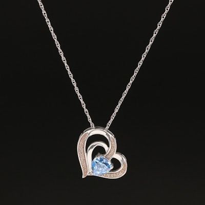 Sterling Heart Pendant Necklace with Cubic Zirconia and Faux Druzy