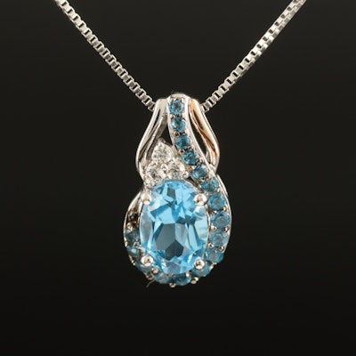 Sterling Topaz and Sapphire Necklace with 10K Rose Gold Accent