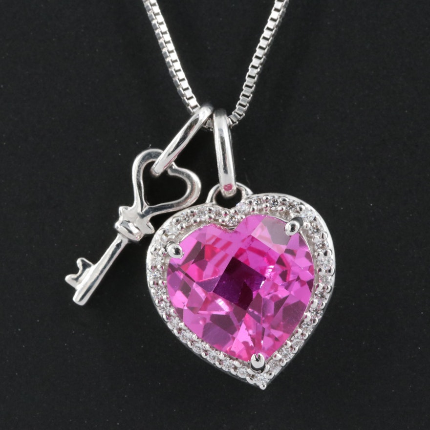 Sterling Heart and Key Pendant Necklace