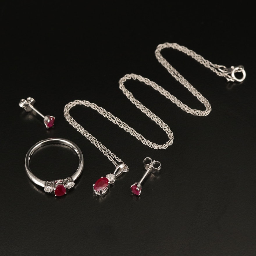 Serling Silve Ruby and Diamond Jewelry Set