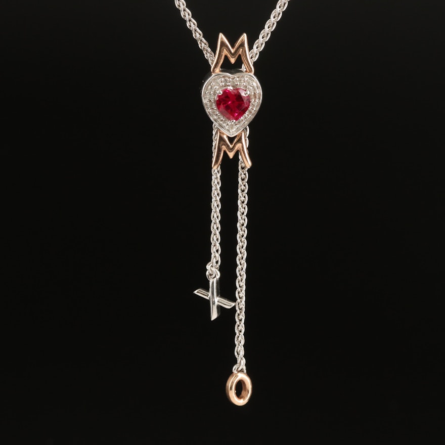 Sterling Ruby and Sapphire "Mom" Bolo Necklace