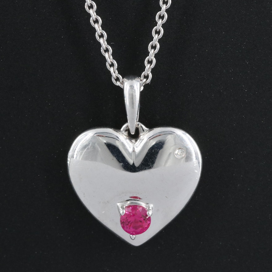 Sterling Ruby and Diamond Heart Necklace