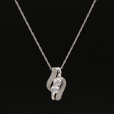 Sterling Cubic Zirconia and Faux Druzy Slide Pendant Necklace