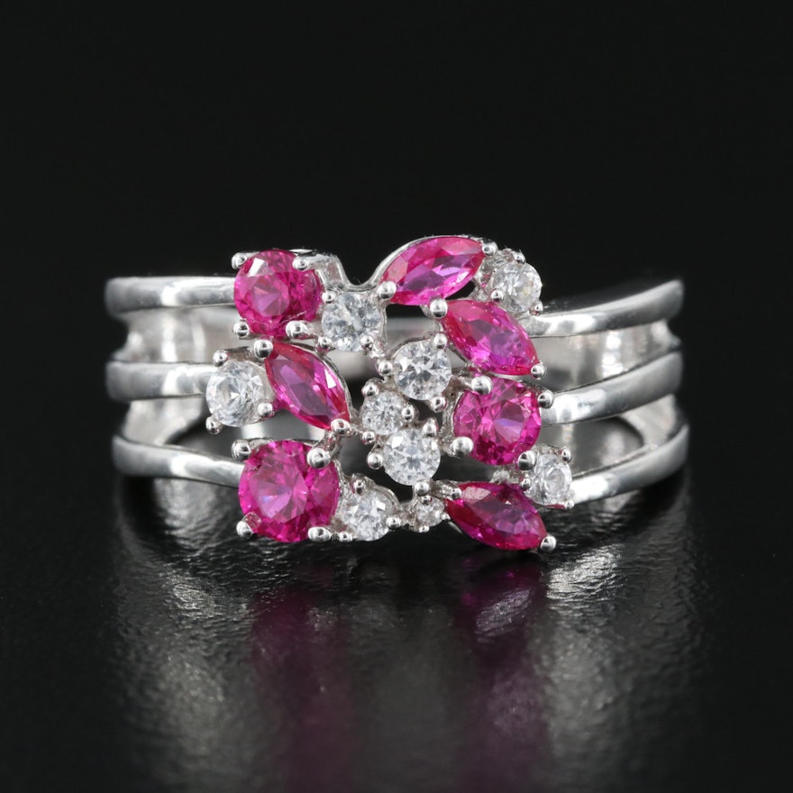 Sterling Ruby and Sapphire Cluster Ring