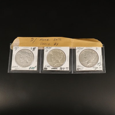 Group of Three Peace Silver Dollars Including 1934-S