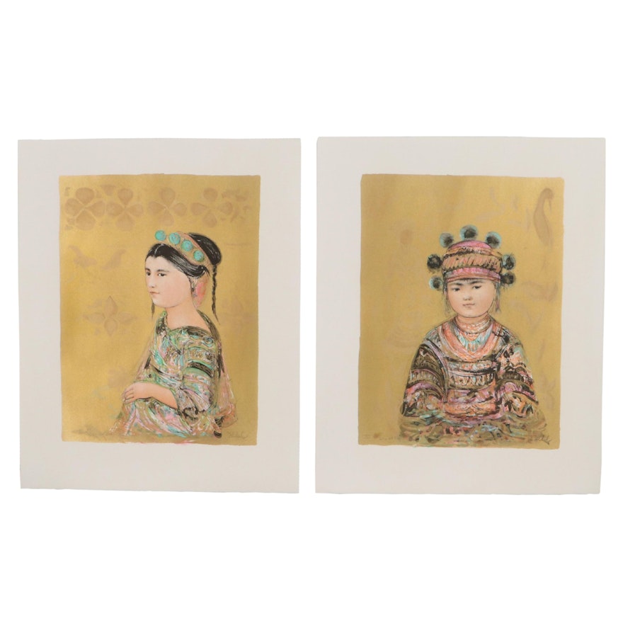 Edna Hibel Lithographs "Thailand Suite: Hilltribe Youth & Hilltribe Maiden"