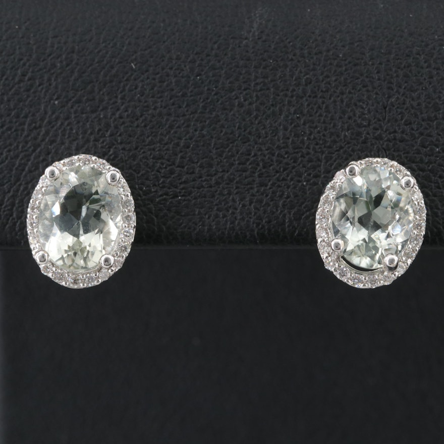 14K Prasiolite and Diamond Earrings