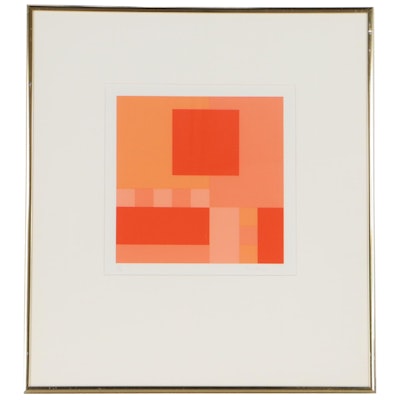 Guy de Lussigny Geometric Abstract Serigraph "Orange," 1988