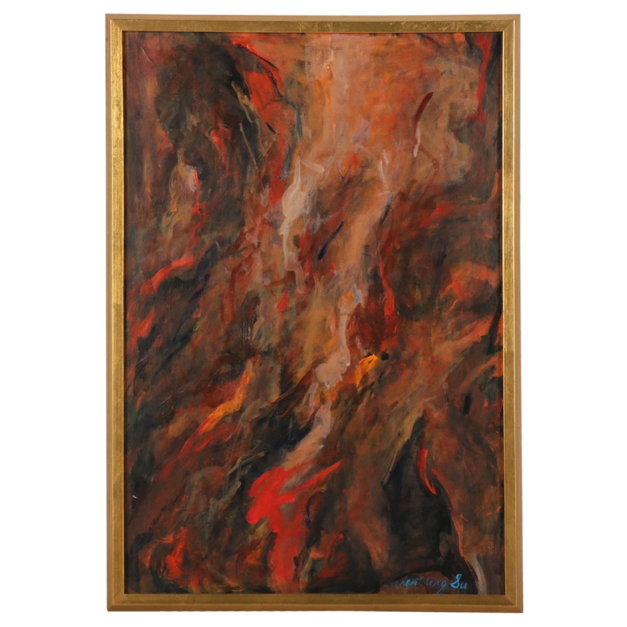 Chien Ming Su Abstract Acrylic Painting, Late 20th Century