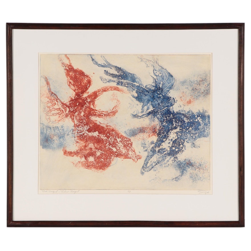 Walter Sorge Intaglio Print "Red Angel - Blue Angel"