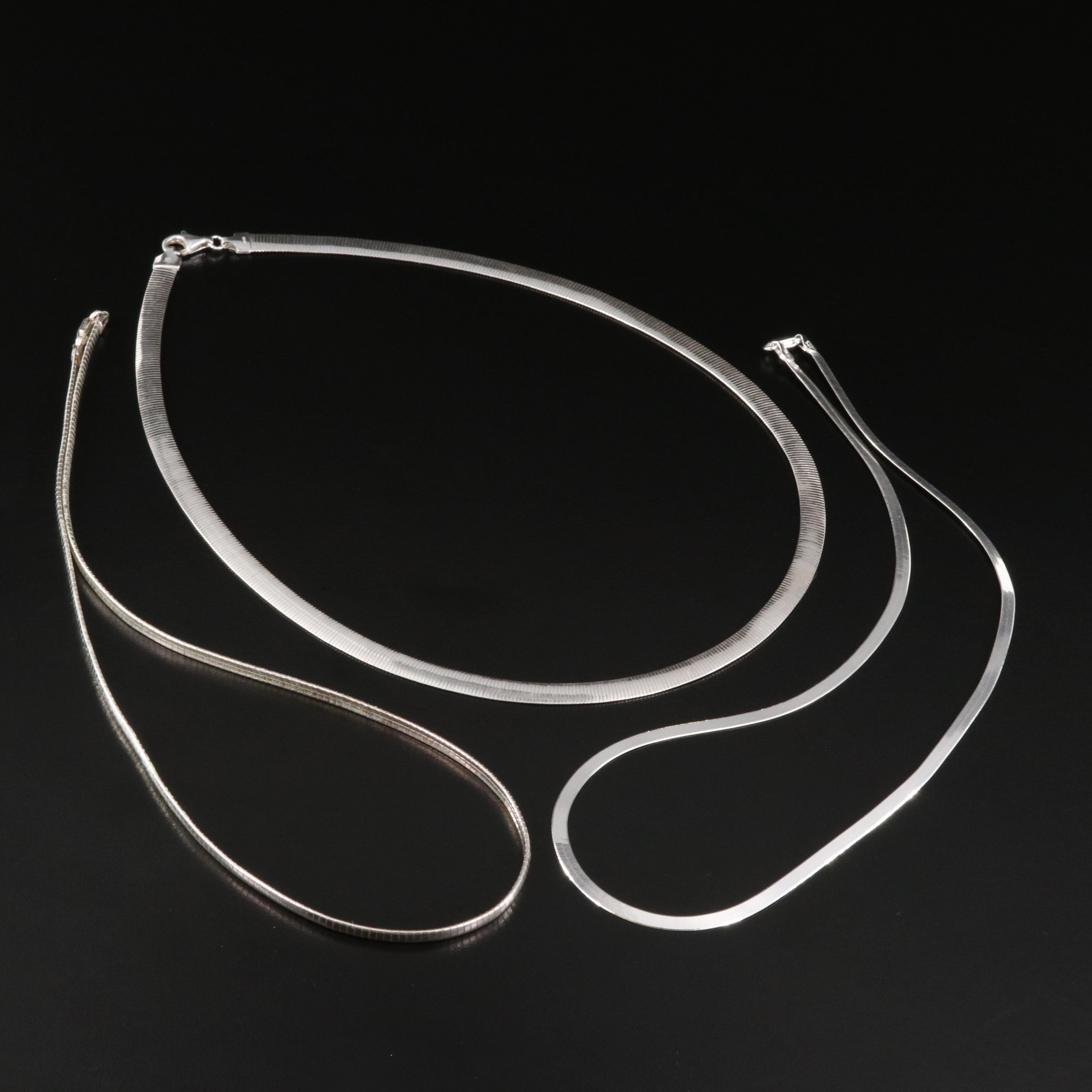 Italian Sterling Herringbone and Omega Necklaces Including Milor EBTH