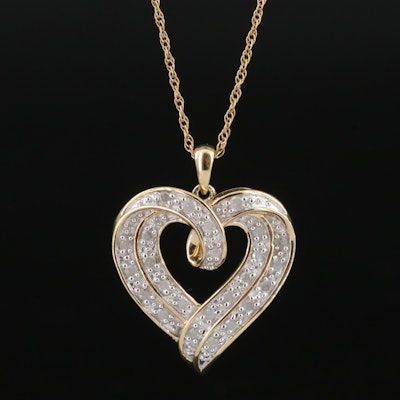 Sterling Diamond Heart Pendant on Gold-Filled Necklace