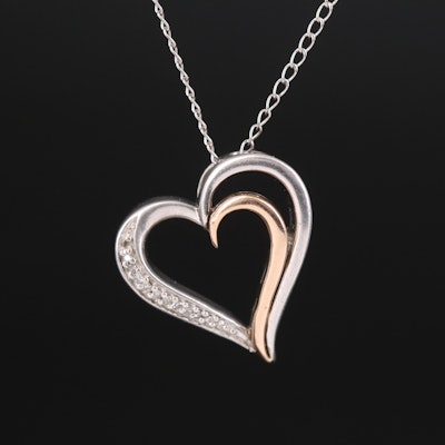 Sterling Diamond Heart Pendant with 10K Accents on Gold-Filled Chain Necklace