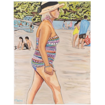 Marcella Francis Perryman Oil Painting of Beach Scene, 21st Century