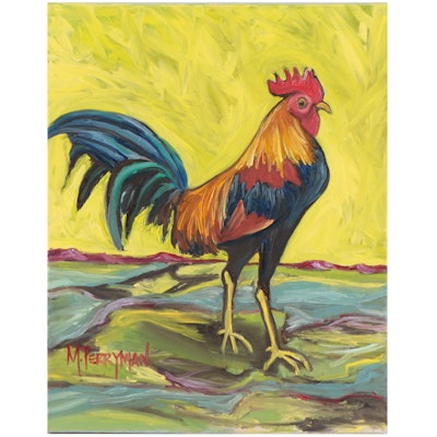 Marcella Francis Perryman Oil Painting of Rooster, 21st Century