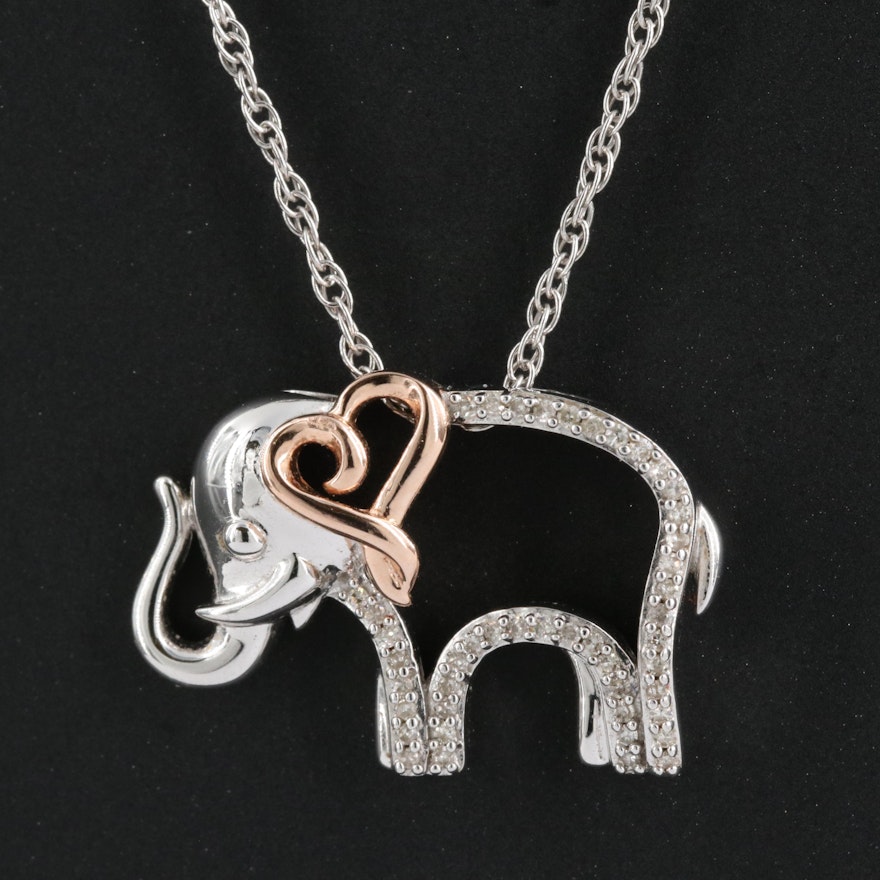 Sterling Diamond Elephant Pendant Necklace
