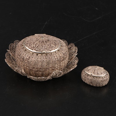 Sterling Silver Filigree Boxes and Dish, 20th Century