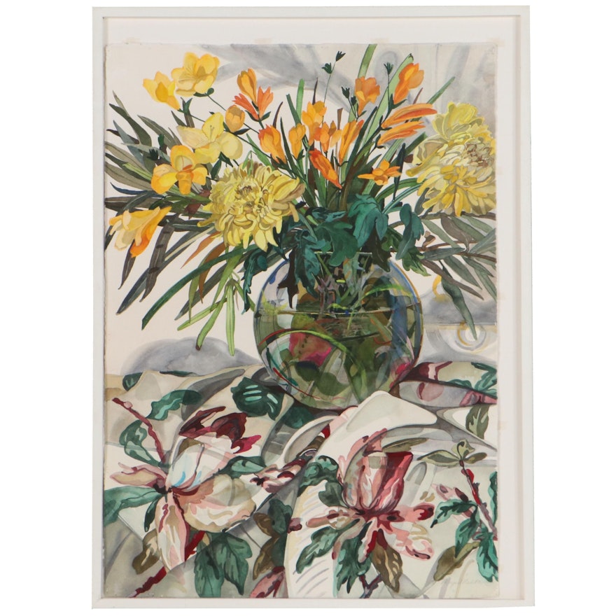 Diane Meyer-Melton Watercolor Painting "Still Life with Yellow Flowers"