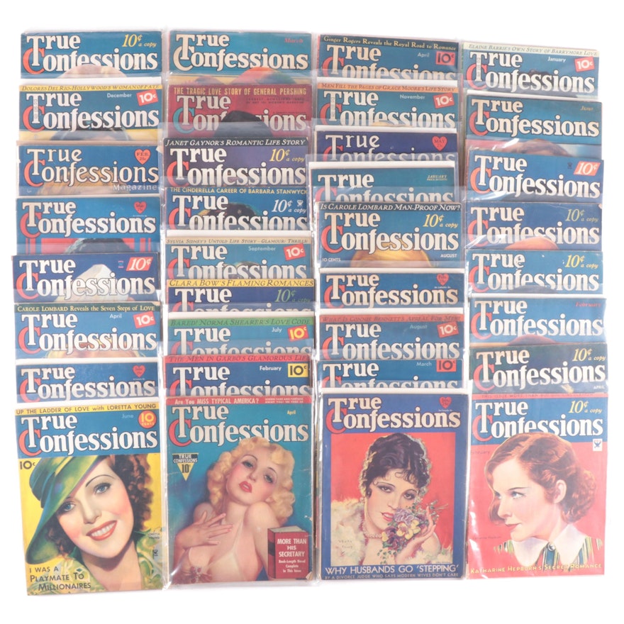 "True Confessions" Magazines Featuring Katherine Hepburn, Jean Harlow, and More