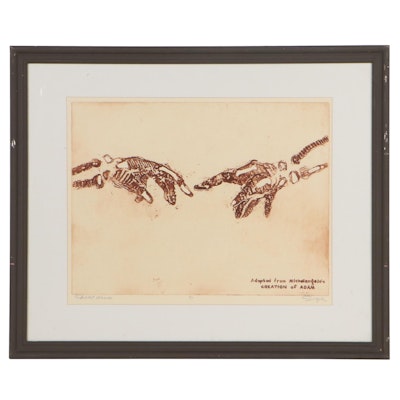 Walter Sorge Embellished Aquatint "Skeletal Hands," Late 20th Century