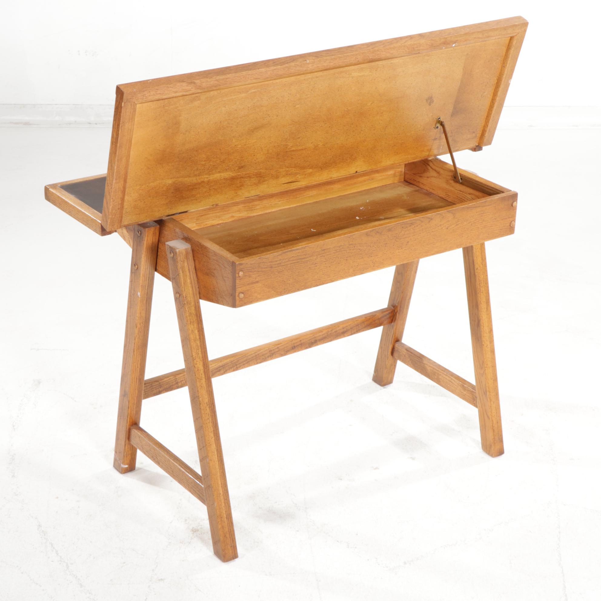 Rustic Finished Oak Flip Top Writing Desk, 21st Century EBTH