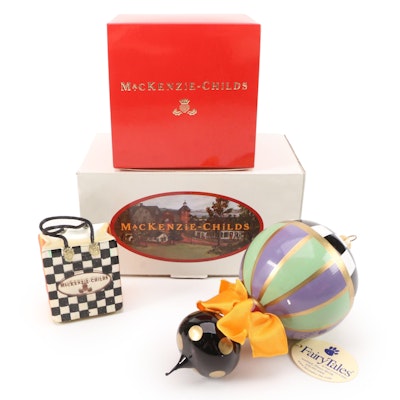 MacKenzie-Childs Hand-Painted Blown Glass Christmas Tree Ornaments