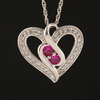 Sterling Ruby and Topaz Heart Pendant Necklace