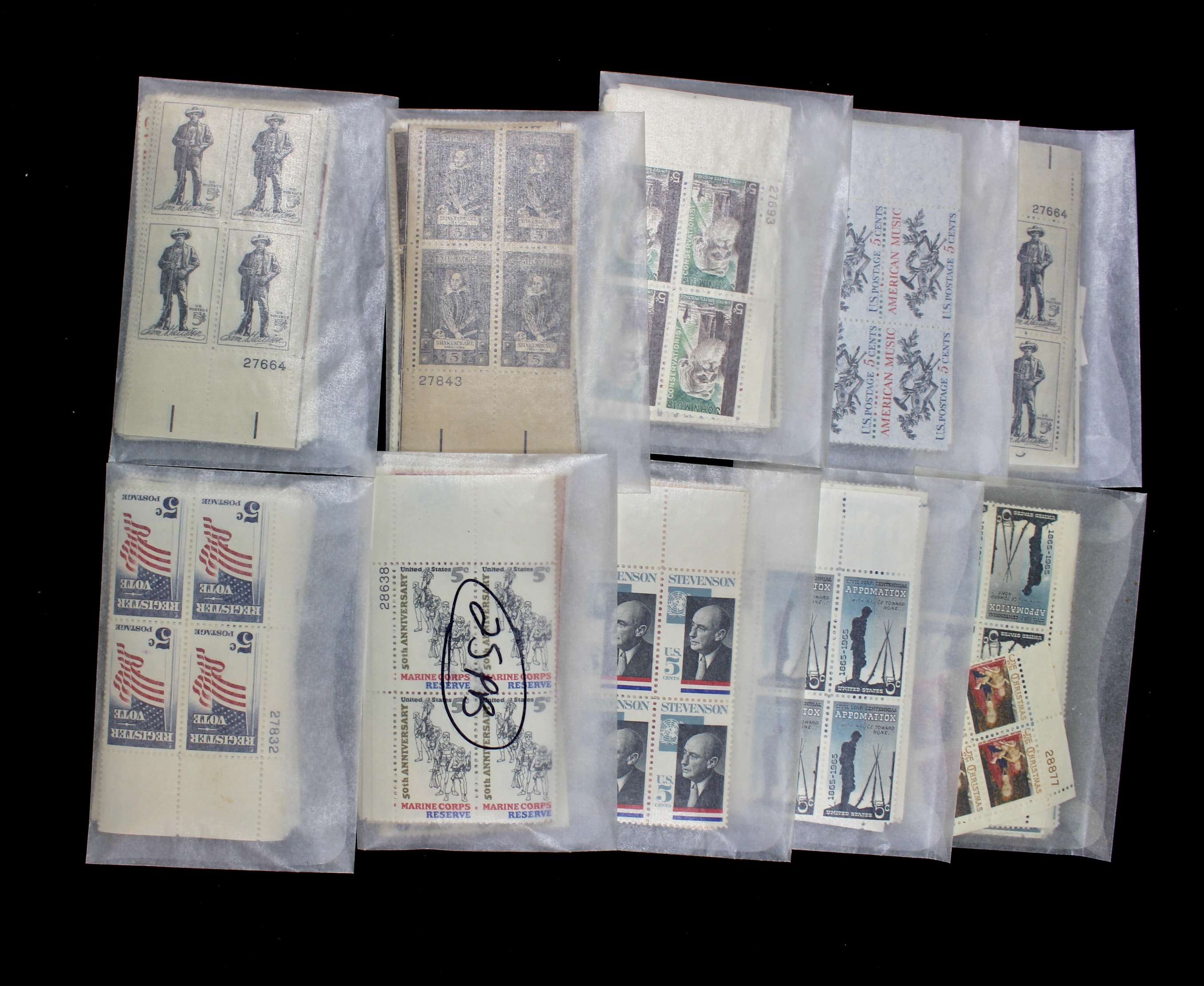 1000 5¢ U.S. Postage Stamp Plate Blocks, 1960s EBTH