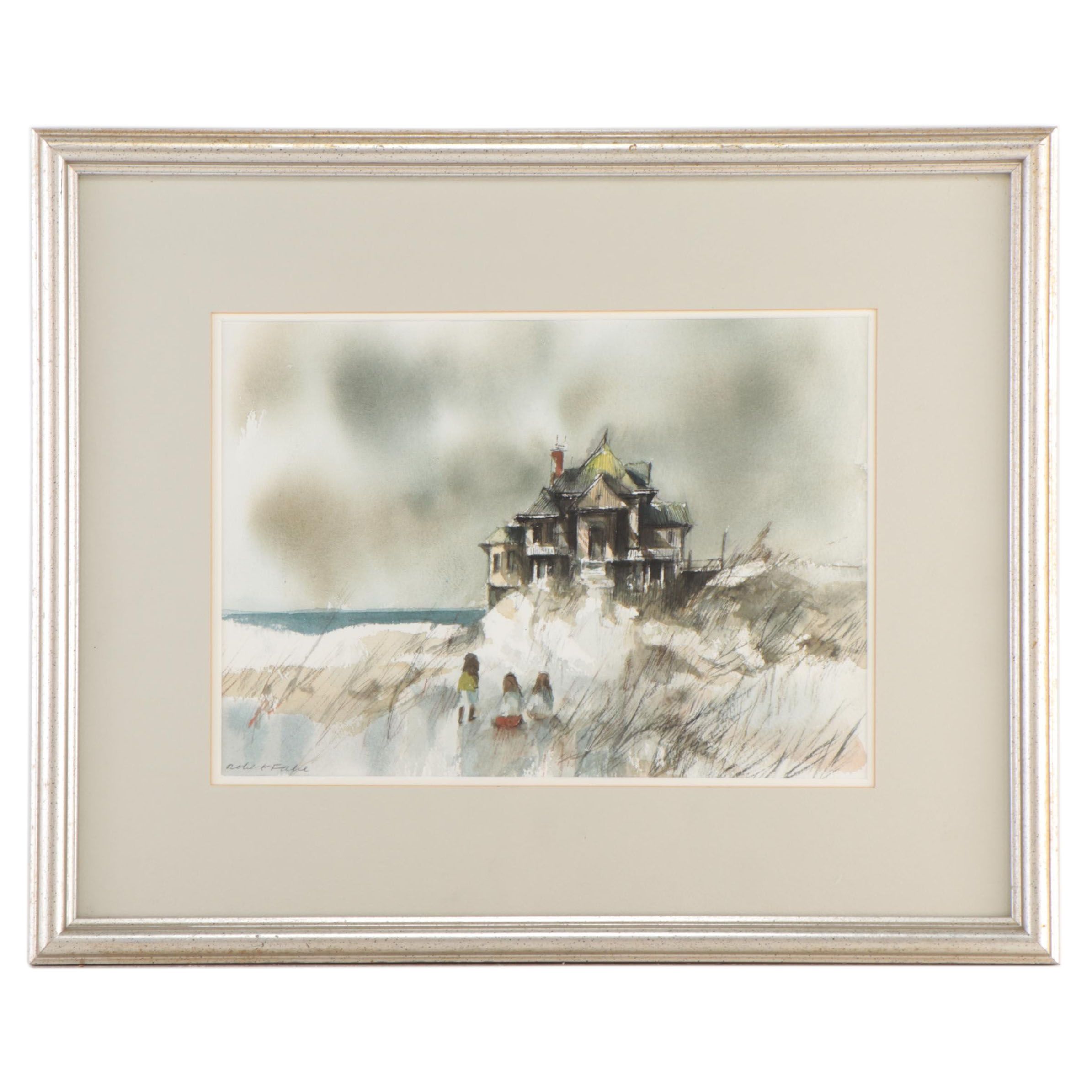 Robert Fabe Watercolor Painting of Beach House, Late 20th Century EBTH