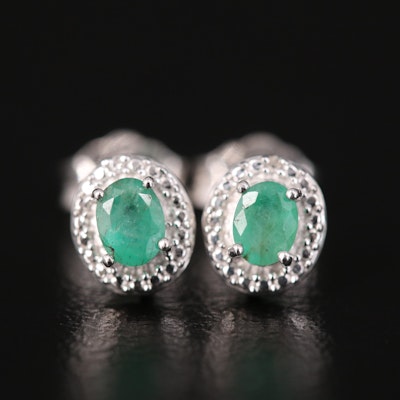 Sterling Emerald and Diamond Stud Earrings