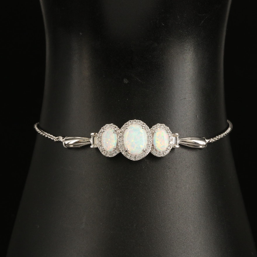 Sterling Opal and White Sapphire Bolo Bracelet
